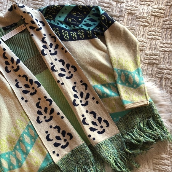 Anthropologie Gypsy05 Aruna Intarsia Drape Knit Fringe Cardigan - Picture 9 of 9
